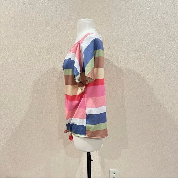 Amaryllis Colorful Striped Knotted Front Top Large - Picture 3 of 10